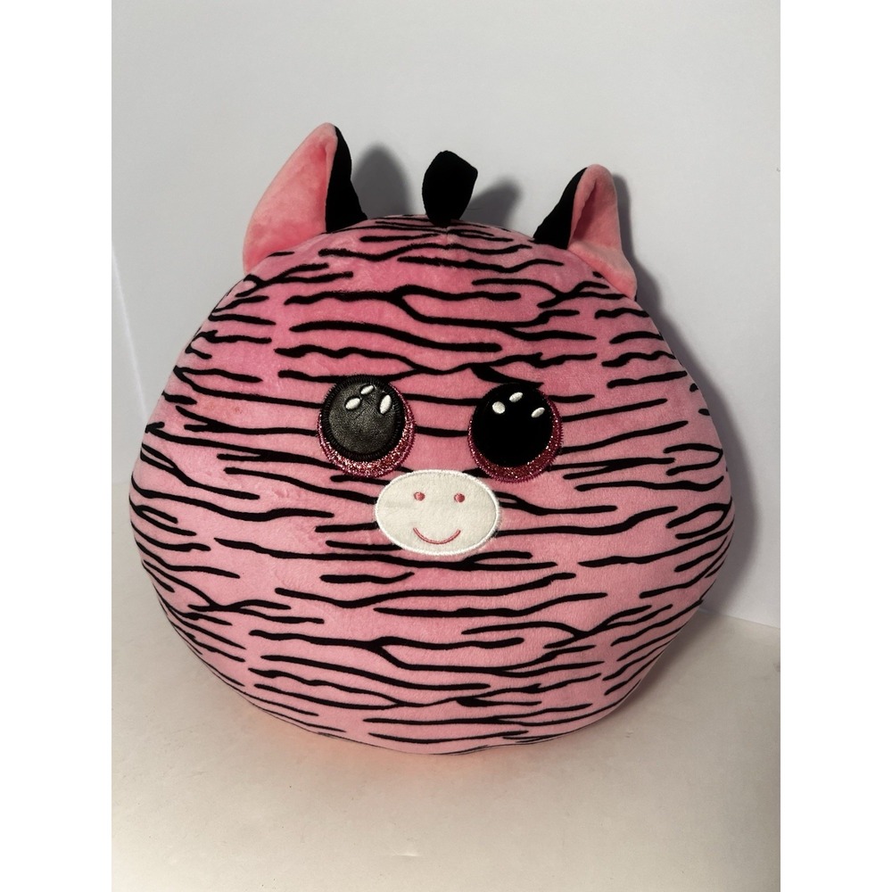 Ty Squish-A-Boos Zoey the Zebra Pink Striped Plush Stuffed Animal Pillow 12"